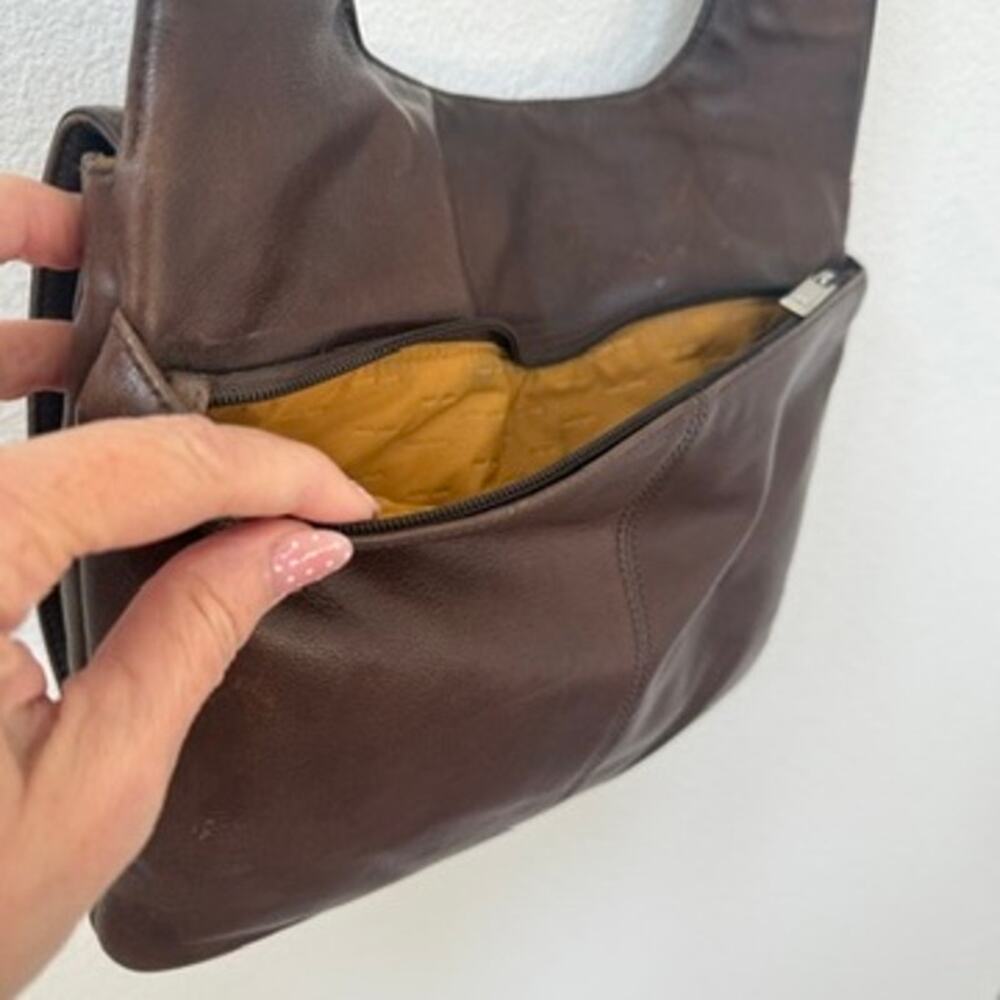 TUMI Leather Messenger Crossbody Bag Brown Adjustable Strap‎ Travel Work - Picture 7 of 13